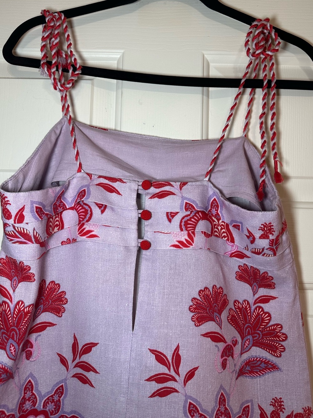 Farm Rio Porcelain Garden Linen Mini Dress Lilac Pink Floral Rope Strap Size S - Picture 7 of 14
